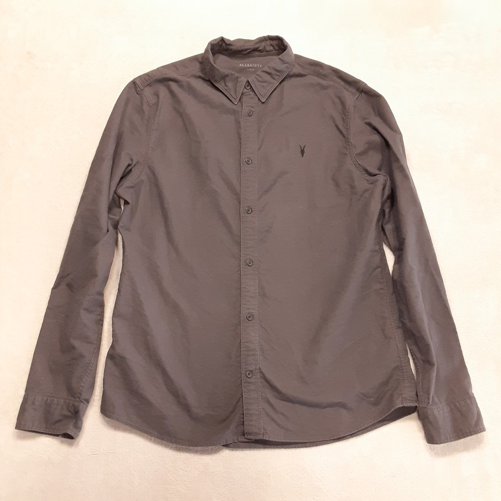 All Saints Mens Long Sleeve Hungtingdon Shirt Large Dark Gray MS001J